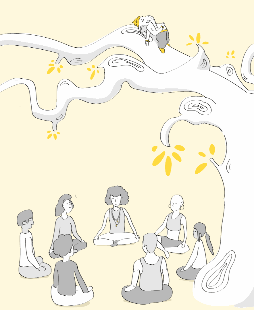 Illustration d'un cours de yoga pour adultes